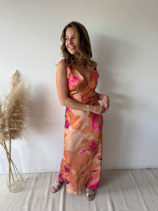 Orange pink silky dress