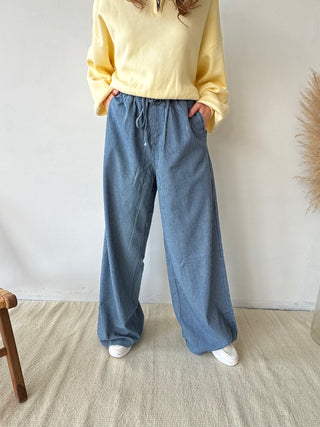 Blue striped wide pants