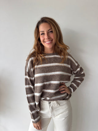 Taupe white knot back knit