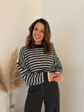Brown blue striped soft knit