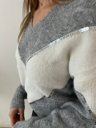 Glitter details grey white knit