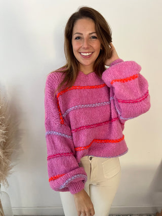 Colorful striped pink sweater
