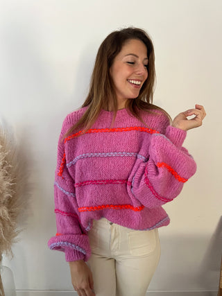 Colorful striped pink sweater