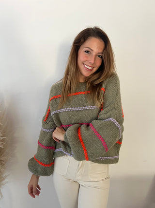 Colorful striped kaki sweater