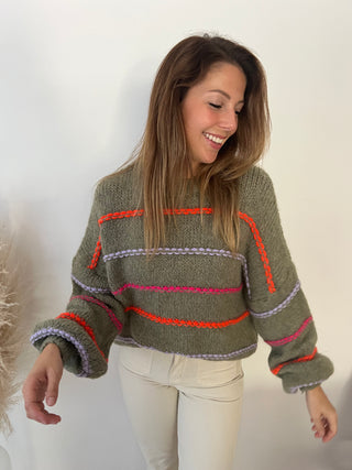Colorful striped kaki sweater