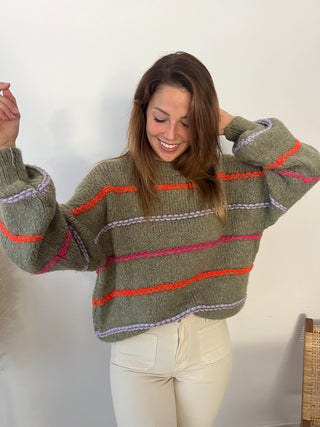 Colorful striped kaki sweater