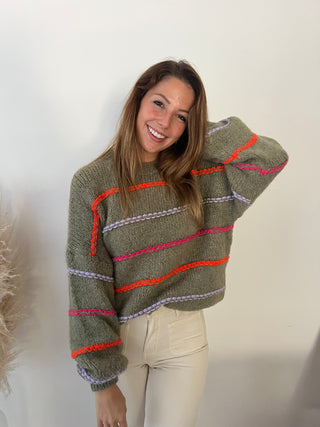Colorful striped kaki sweater