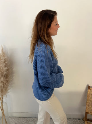 Blue high neck chunky knit