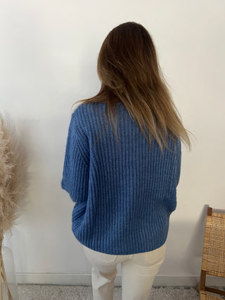 Blue high neck chunky knit