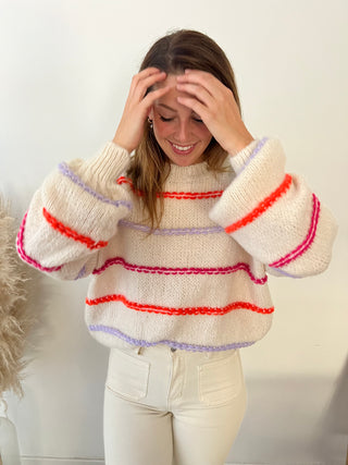 Colorful striped white sweater