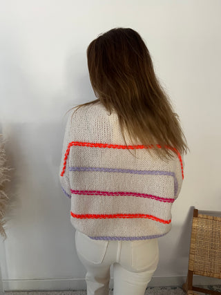 Colorful striped white sweater