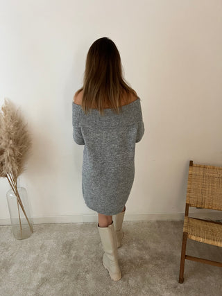 Grey off shoulder knit dress