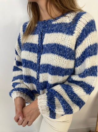 Cobalt striped white cardigan
