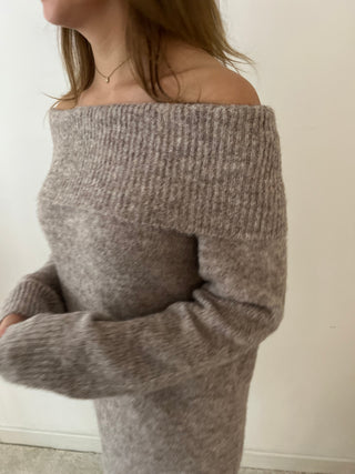 Taupe off shoulder knit dress