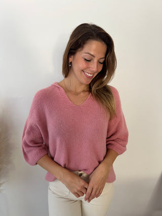 Pink collar short sleeves sweater