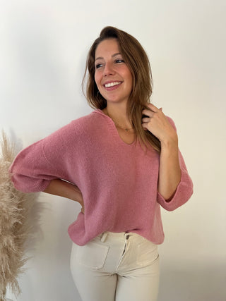 Pink collar short sleeves sweater