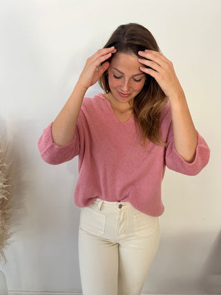 Pink collar short sleeves sweater
