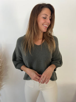 Kaki collar short sleeves sweater