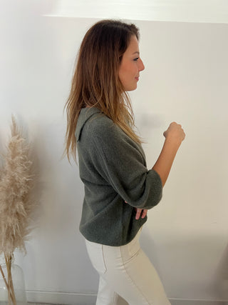 Kaki collar short sleeves sweater
