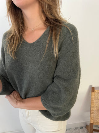 Kaki collar short sleeves sweater