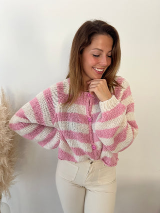 Pink striped white cardigan