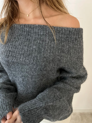 Dark grey off shoulder knit