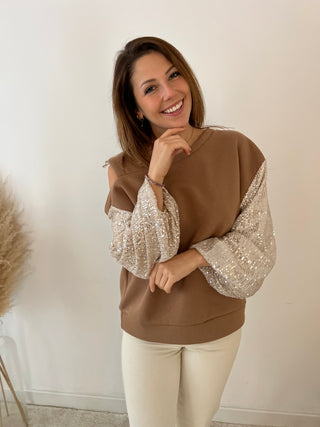 Glitter sleeves camel Olivia knit