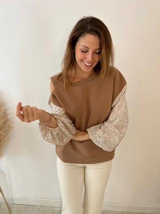 Glitter sleeves camel Olivia knit