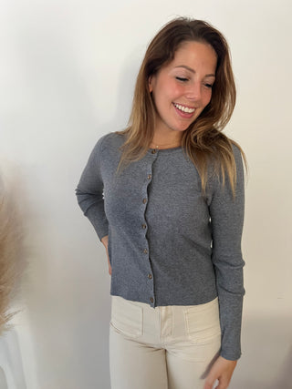 Grey ribbed button top