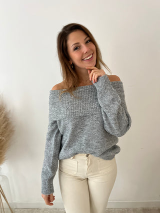 Light grey off shoulder knit