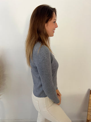 Grey ribbed button top