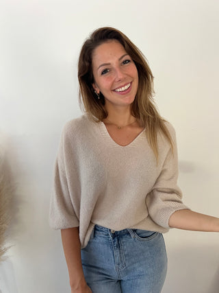 Beige collar short sleeves sweater