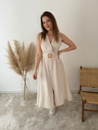 Beige linnen belt dress