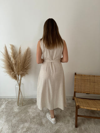 Beige linnen belt dress