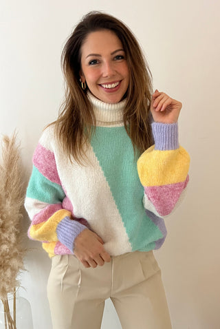 Soft colorblock turleneck knit