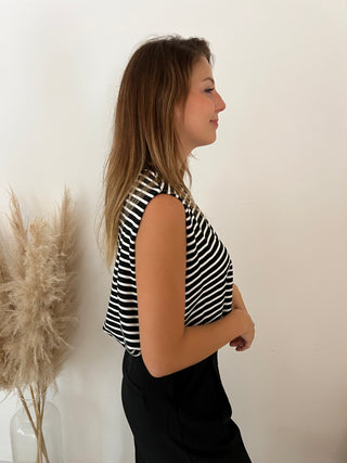 Black white striped sleeveless top