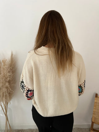 Crochet sleeves beige knit