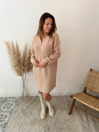 Taupe zipper sweater dress