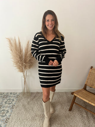 Black striped sweater dress