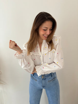 Colorful hearts white blouse