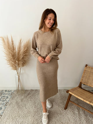 Soft camel two piece knitted set