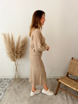 Soft camel two piece knitted set
