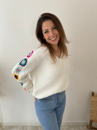 Crochet sleeves white knit