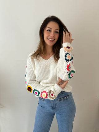 Crochet sleeves white knit