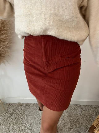 Terracotta ribbed corduroy skirt