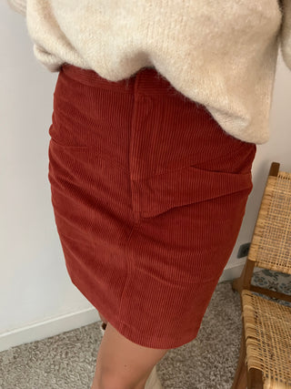 Terracotta ribbed corduroy skirt