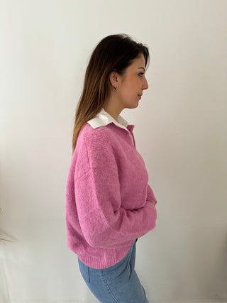 White collar detail pink knit