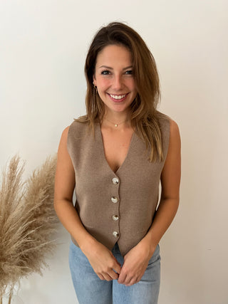 Taupe button top