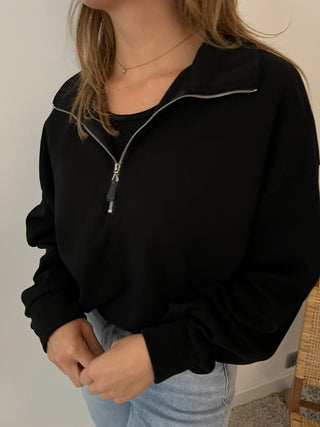 Black crop zipper sweater