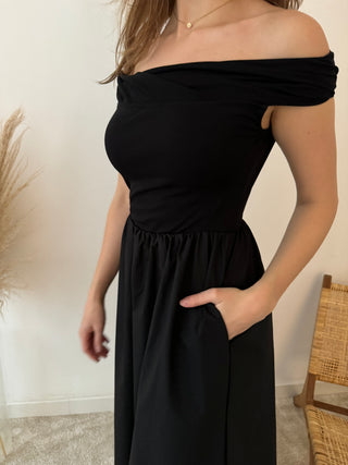 Classy long off shoulder black dress